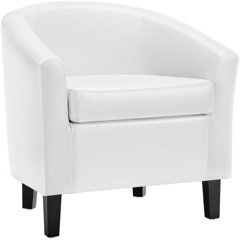 Seldon 28'' H Vegan Leather Barrel Chair, White Faux Leather