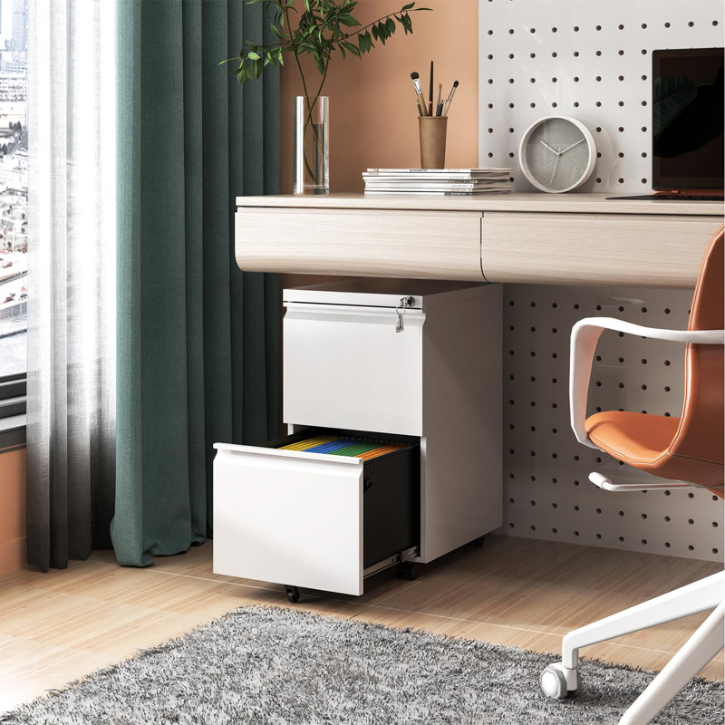 Markiese 14.69'' W Metal 2-Drawer Vertical Mobile  File Cabinet With Lock Fully Assembled, White