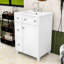 Meuble-lavabo simple autoportant avec deux tiroirs de rangement et lavabo en céramique Olguin-923375376