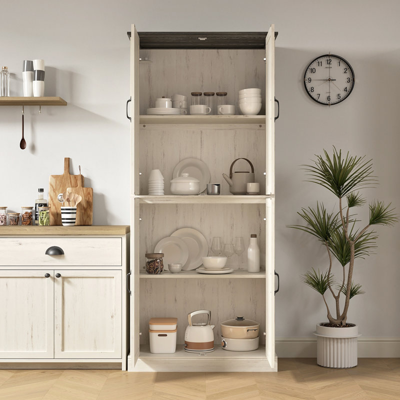 Armoire de cuisine de 71 po de hauteur, armoire de rangement haute avec 4 portes et tablettes réglables pour la cuisine, la salle à manger, le salon et la salle de bain