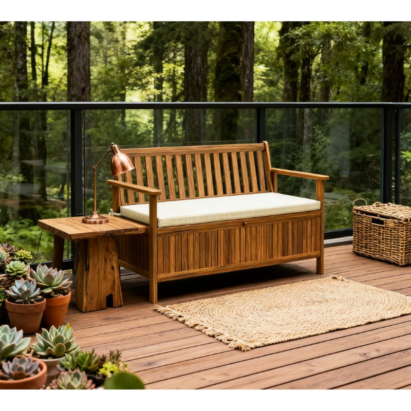 Banc de jardin avec compartiment de rangement caché et coussin amovible
