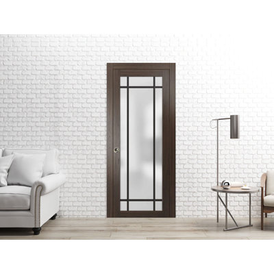 Sliding French Pocket Door | Planum 2112 Frosted Glass | Kit Trims Rail Hardware | Solid Wood Interior Bedroom Sturdy Doors