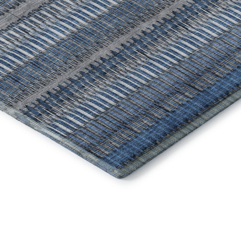 Red and White Rectangular Washable Synthetic Stripe Rug 46" x 30"