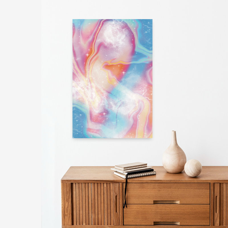 Art mural rétro rétro pastel abstrait coloré paysage nature, H 24 po x l 16 po