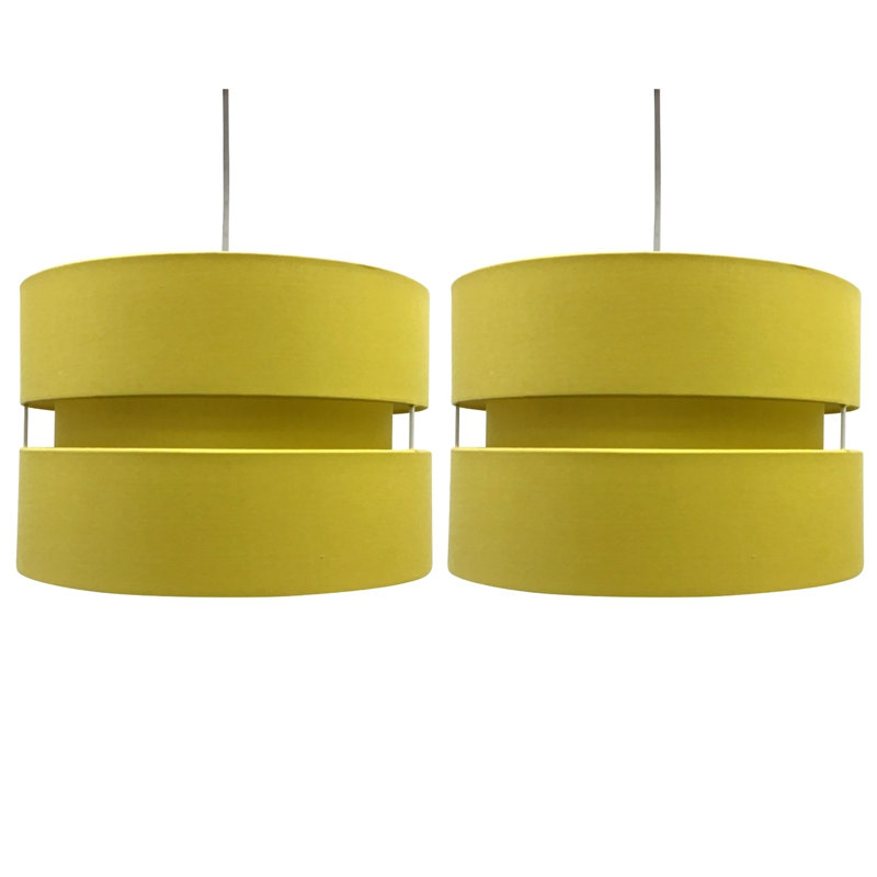 Bright 19cm H Cotton Drum Pendant Shade, Ochre Mustard Yellow