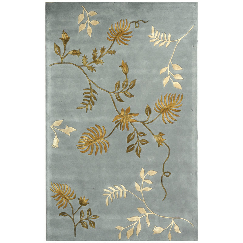 Candelo Hand Tufted Wool/Viscose Floral Rug in Light Blue/Ivory/Green, Rectangle 2'6" x 4'