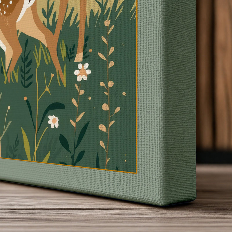 Deer and Fawn Mid-Century - Wrapped Canvas, 30x20 - 76.2 x 50.8 cm, Sage Border