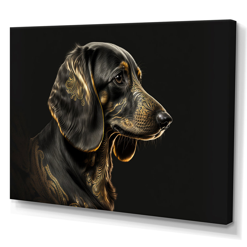 Portrait d'un teckel glam noir VI - reproduction sur toile, L 20 po x H 12 po, Toile tendue