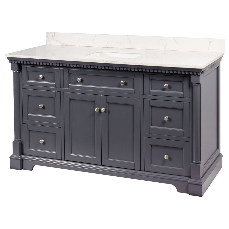Ensemble de meuble-lavabo simple 60 po Fossen, Gris marine, Marbre d'ingénierie