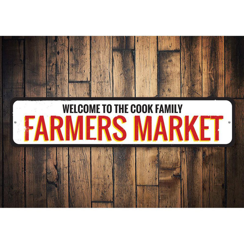 Farmers Market Aluminum Sign, 4" H x 18" W x 0.04" D