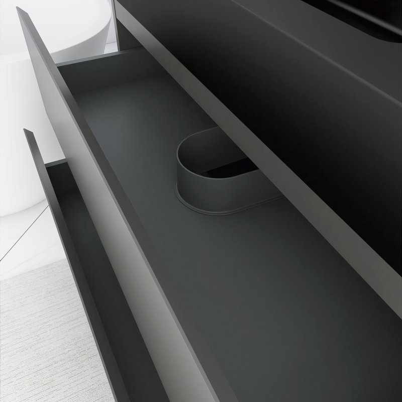Meuble-lavabo mural simple 36 po avec lavabo en résine noire intégré, Gris