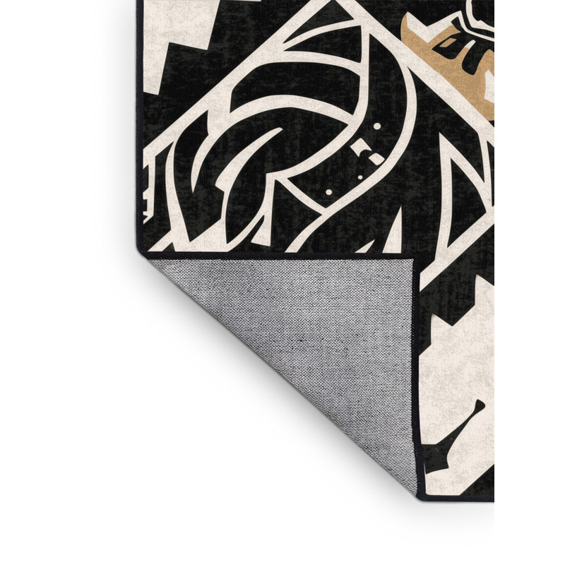 Tapis gris lavable à la machine à motif géométrique d'inspiration mondiale Bates, 8 x 12