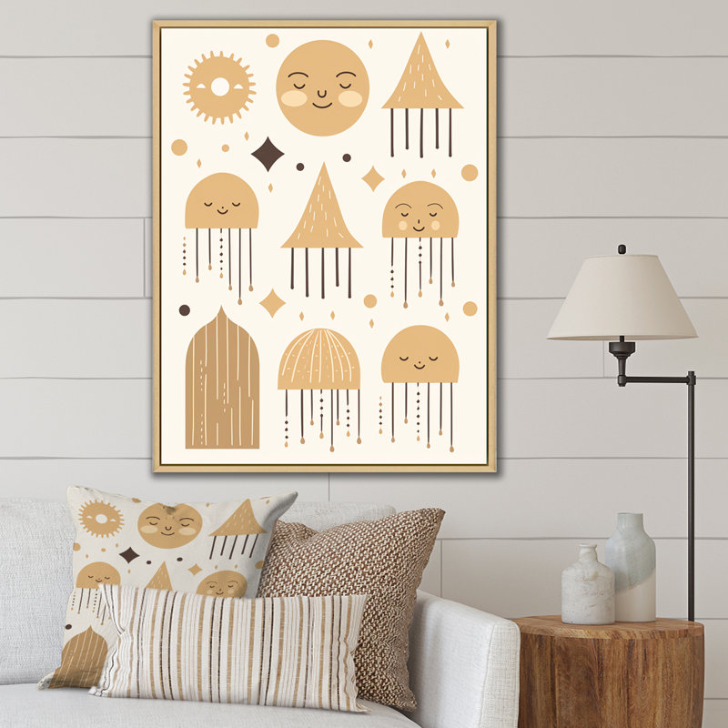 Boho Dreamtime Moon and Clouds I - Art mural moderne sur toile géométrique, H 40 po x l 30 po x P 1,5 po