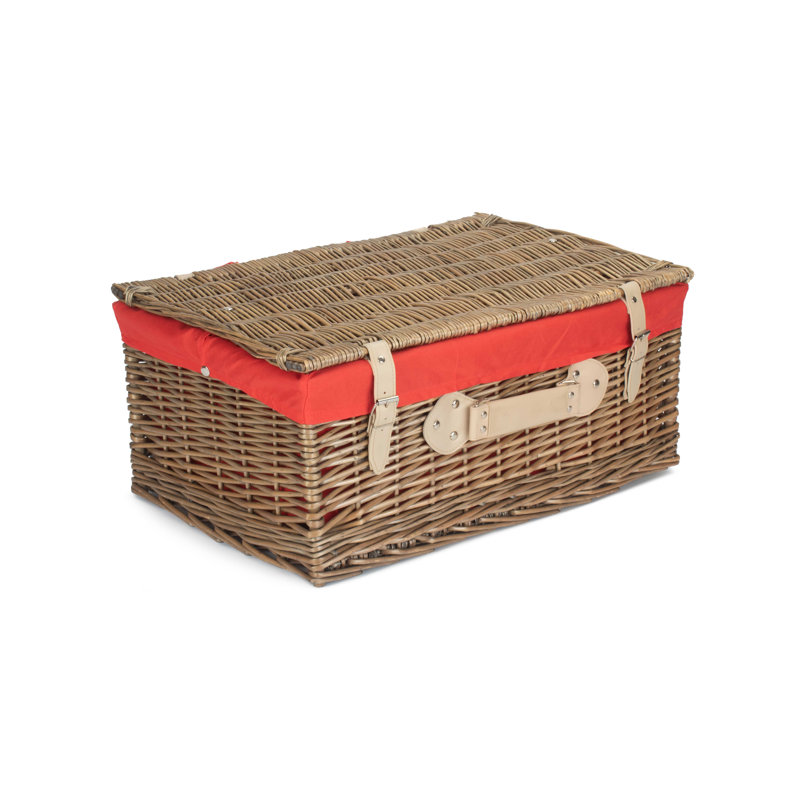 Wicker Hamper with Lining, Antique Wash/Red, 26cm H x 56cm W x 37cm D