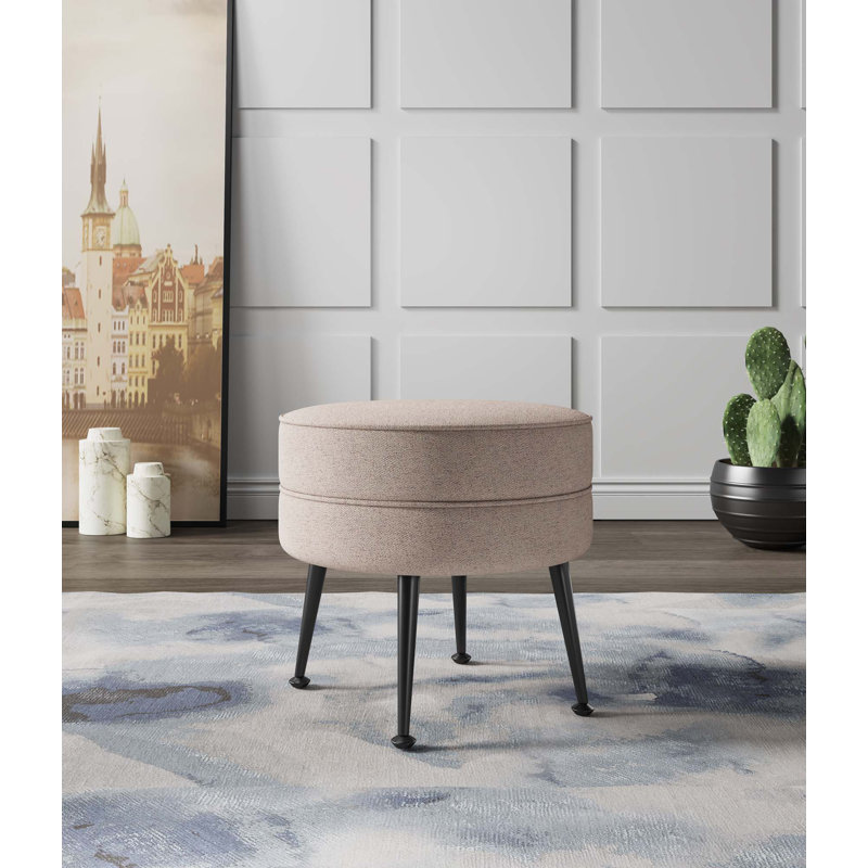 Luker Upholstered Ottoman, Beige, Black