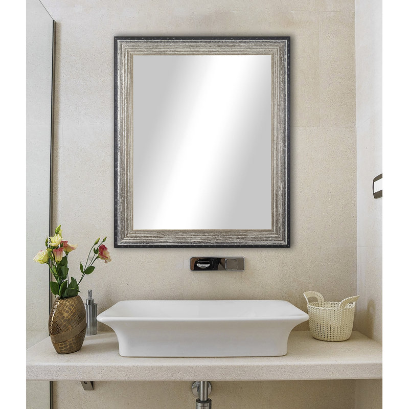 Caseyville Wood Flat Wall Mirror, 38.5" H x 32.5" W, Brown Brushed