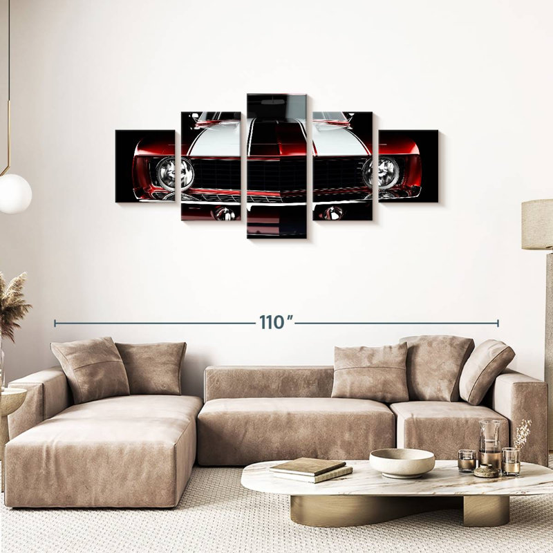 Muscle Car in the Dark - 5 pièces, reproduction sur toile tendue, H 36 po x l 80 po x P 1 po