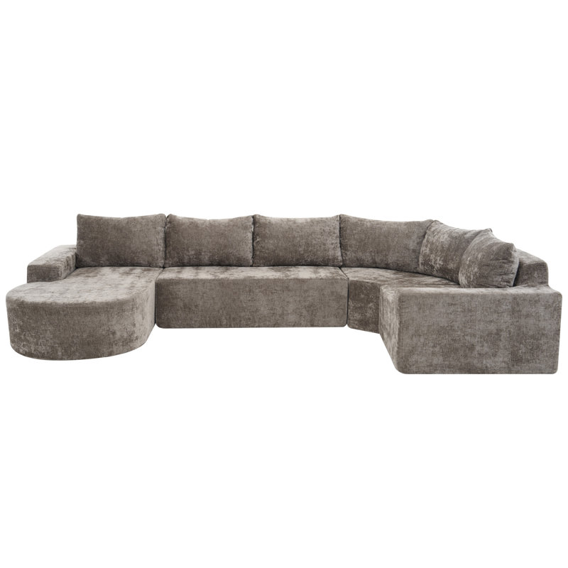 Chenille Upholstered Boneless Modular Sofa Sectional-No Assembly Required, Brown Chenille, 141.7'' W