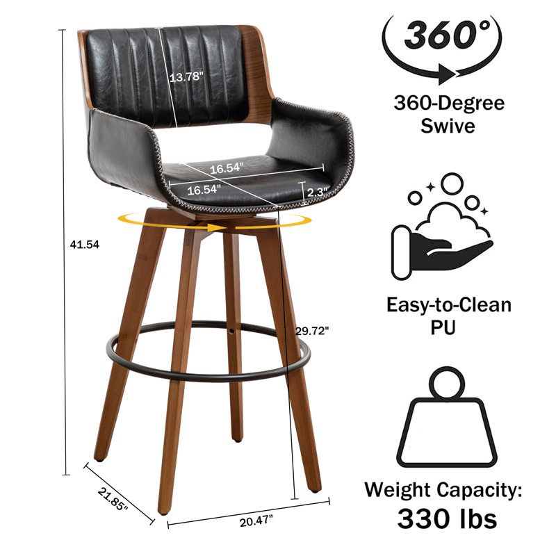 Modern Faux Leather Upholstered Swivel Stools, Black, Bar Stool (29.72" Seat Height)