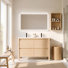 Meuble-lavabo double sur pied de style ferme moderne de 48 pouces avec comptoir, robinet et bonde, pieds droits apparents