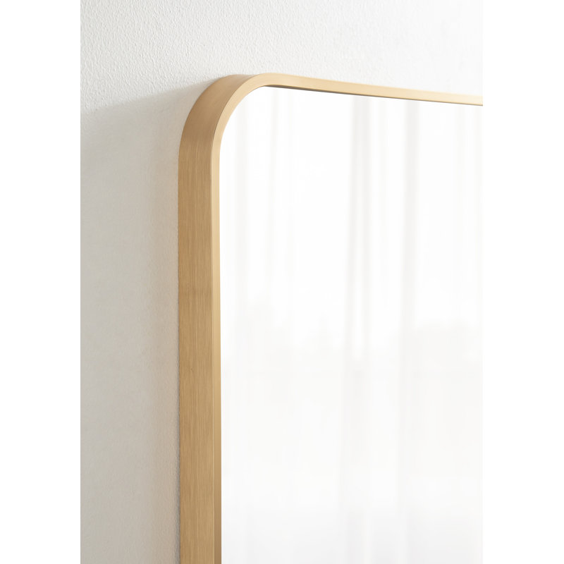 Anacleta Radius Rectangle Framed Wall Mirror, Gold, 41.96" x 30"