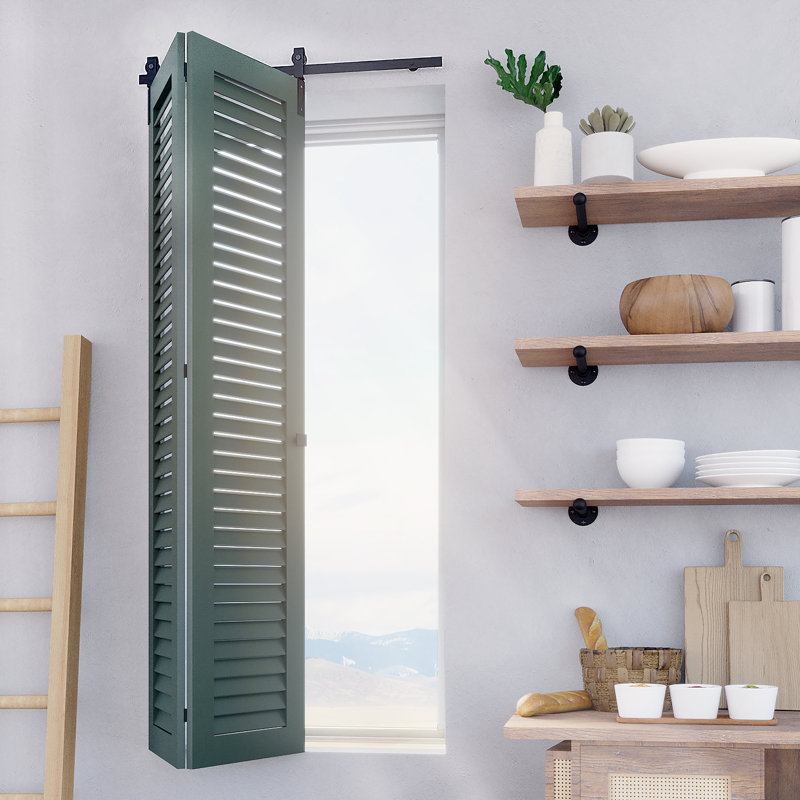 Quincaillerie de porte de grange coulissante simple pliante miniature (porte non incluse), Nickel satiné, 60 po
