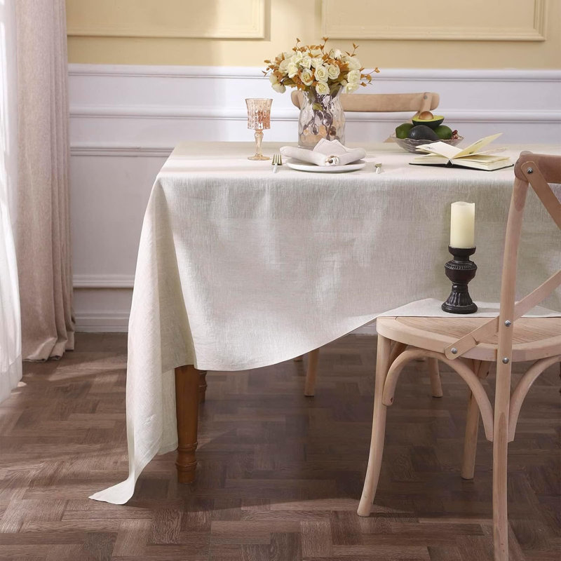 Textured Tablecloth 100% Linen Table Cloth, 104" L x 60" W , Linen