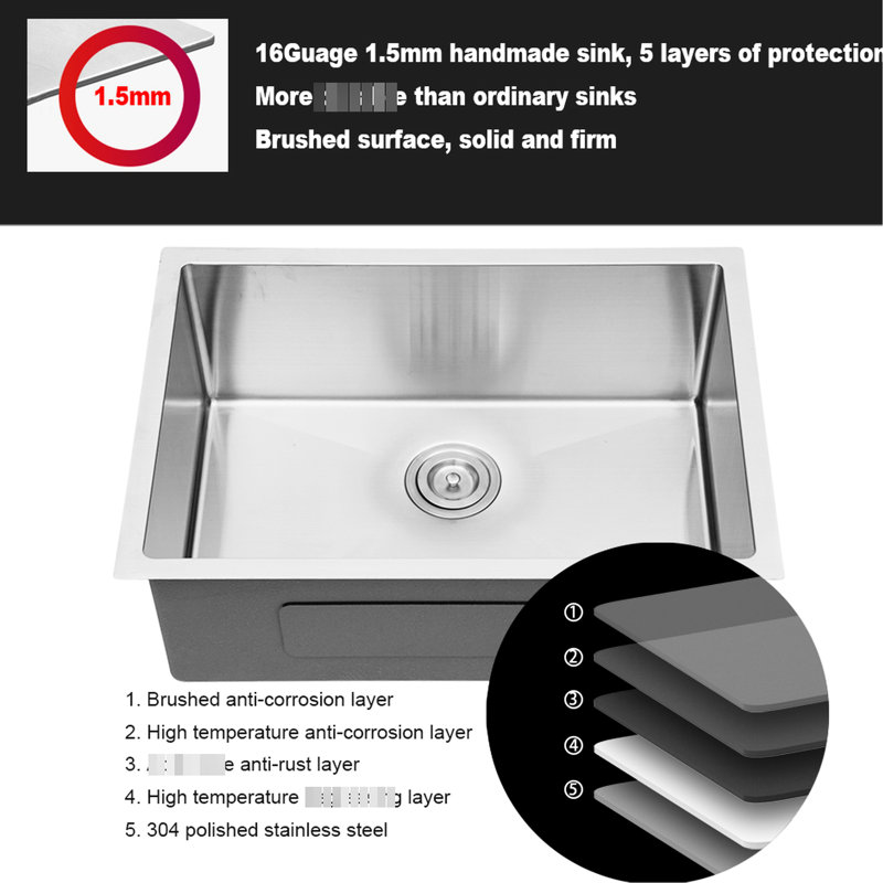 Évier de cuisine encastré en acier inoxydable 304 de 27 pouces de calibre 16 avec 10 cuves de 10, système de drainage en forme de X, coin arrondi R10, revêtement de condensation, coussin antibruit de 3 m, livré avec vaisselle