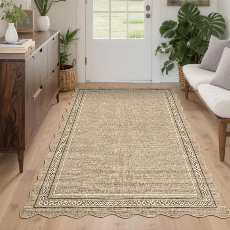 Geometric Machine Printed Area Rug, Rectangle 120 x 170 cm, Tan