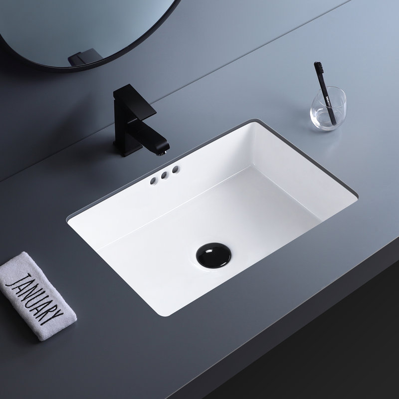 20 inches White Rectangle Undermount Bathroom Sink with Triple-Hole Overflow  19.8"x13.7"  No Faucet Holes