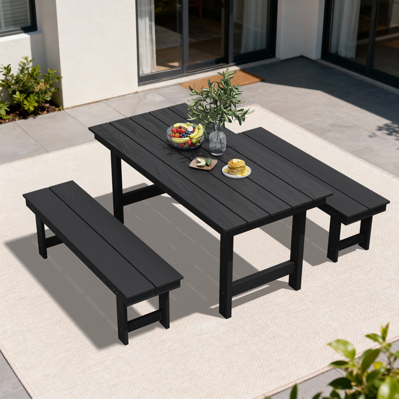 Hasaun Weather Resistant High-Density Polyethylene Picnic Bench, Black