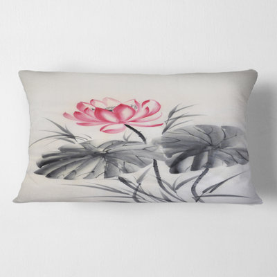 Housse de coussin rectangulaire à motif de lotus avec deux feuilles monochromes et insert