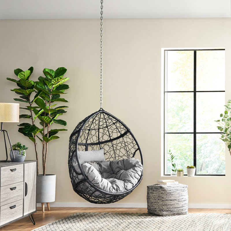 Fauteuil suspendu confortable - construction, coussins imperméables, conception en forme de goutte, H 46,04 po x l 37,81 po, P 24,95 po, PE gris et noir, 37,81 po, 24,95 po, P 46,04 po, et plus