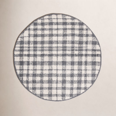 Ivory Black Hand-Tufted Plaid Rug