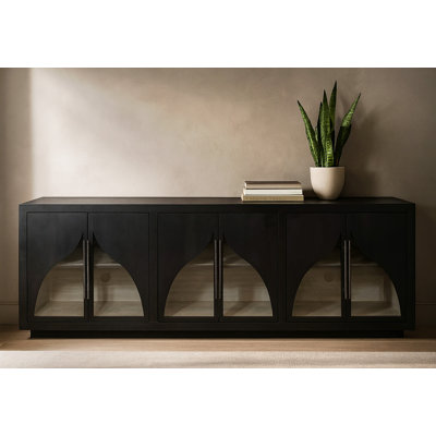 Buffet en bois massif 6 portes avec finition chêne foncé Kate
