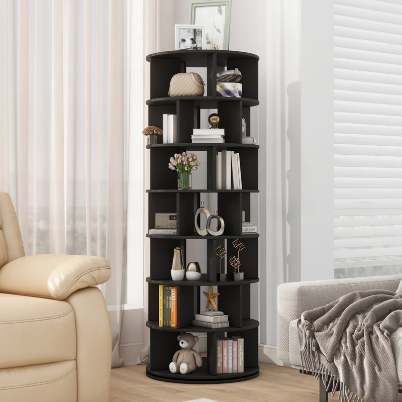 Bibliothèque rotative, étagère à chaussures à 7 niveaux avec 5 grilles par couche, Noir