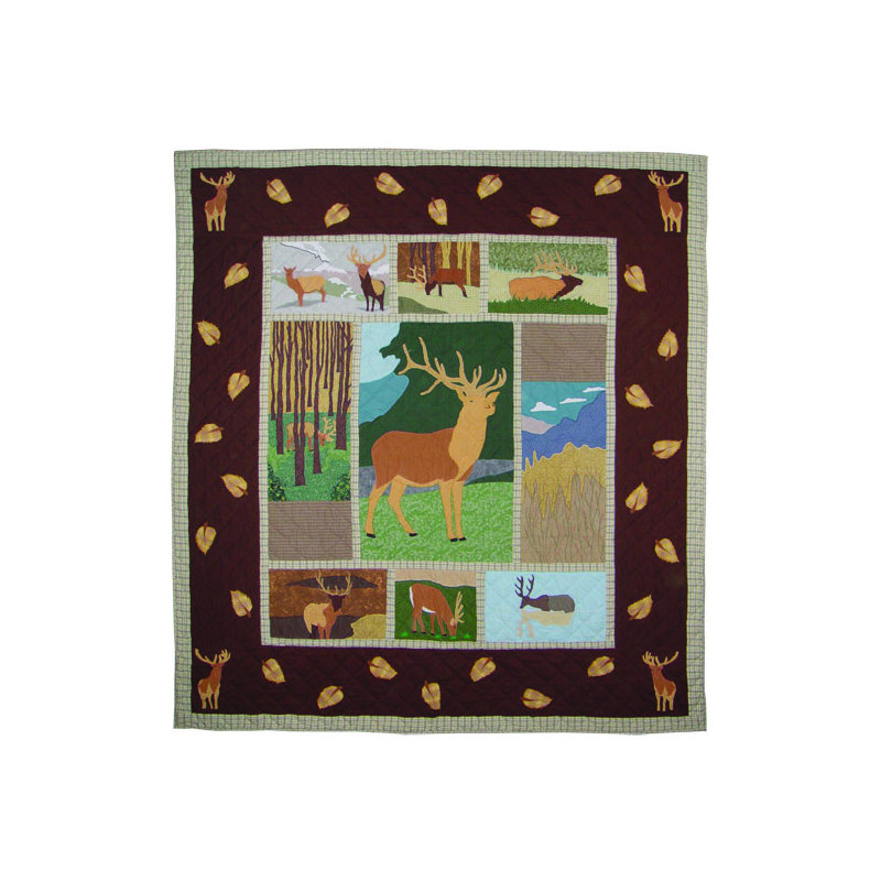 Brown Elk Rustic Cotton Animal Print Quilt, King