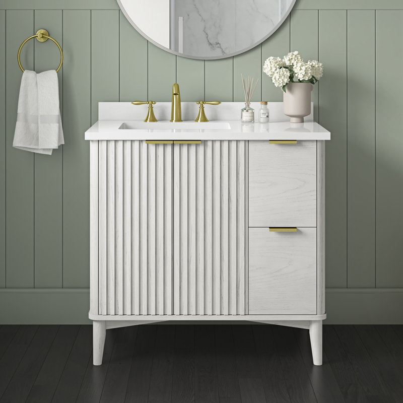 Ensemble de meuble-lavabo simple 36 po Leileen, Blanc, Nickel brossé