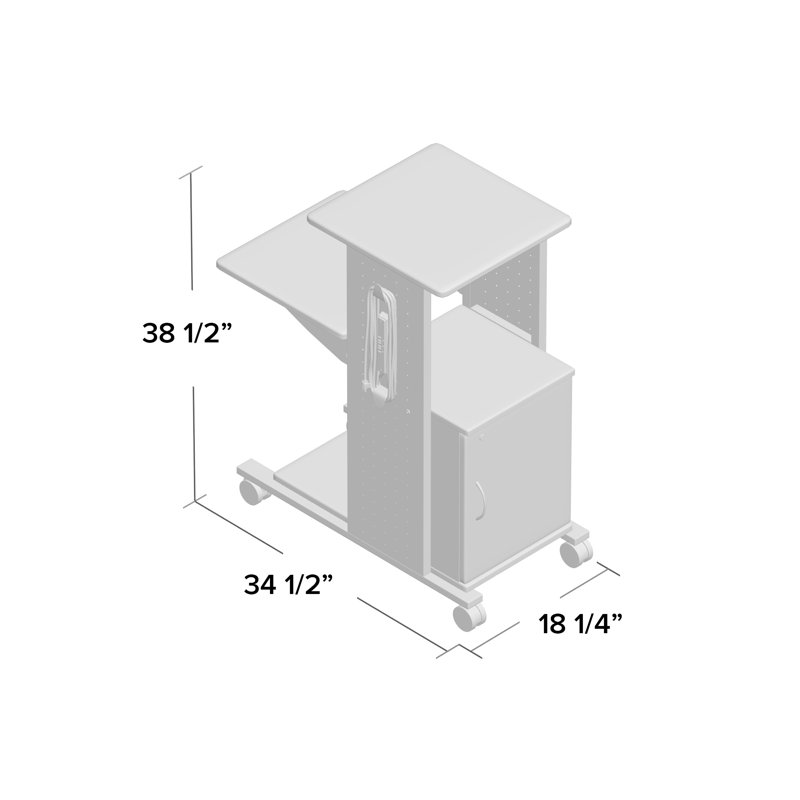 Gray Steel and Laminate 4-Shelf Mobile AV Cart with Cabinet