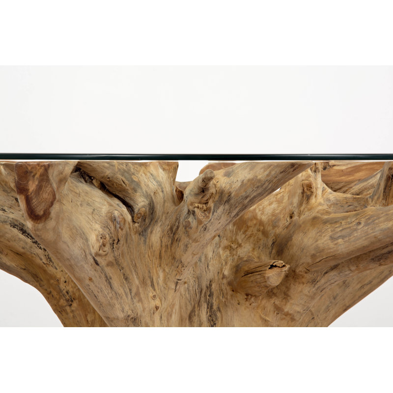 Leyva Round Glass Top Solid Wood Base Dining Table
