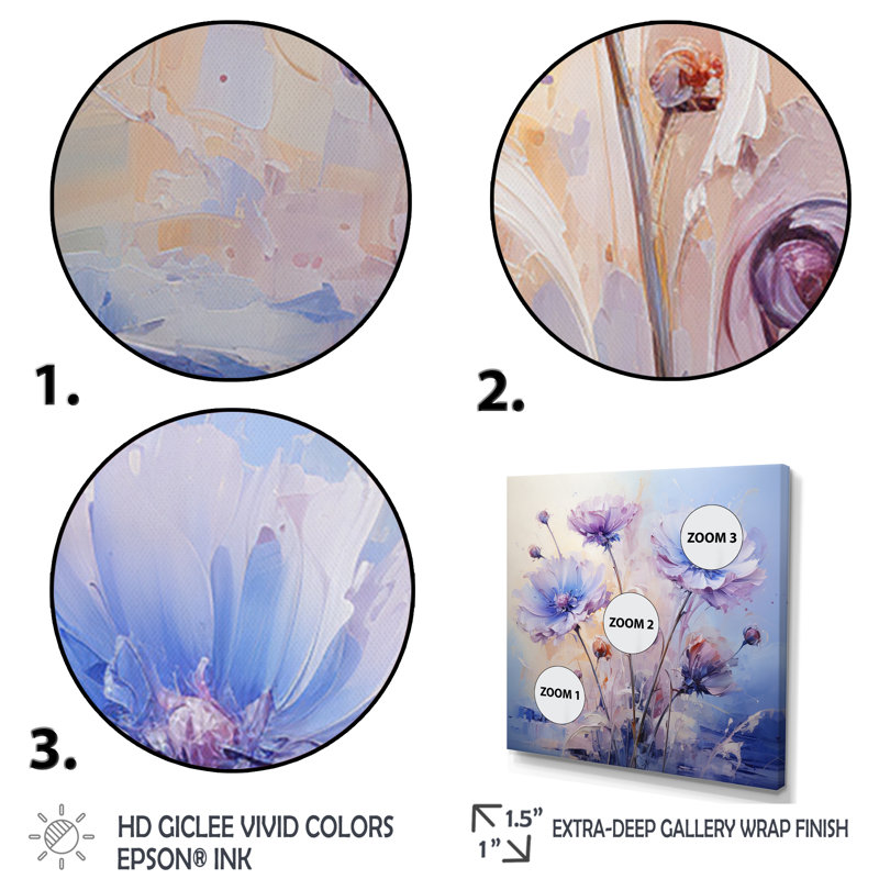 Impression romantique de bleuet mauve III - impression, H 30 po x l 30 po x P 1 po, Cadre simple argenté