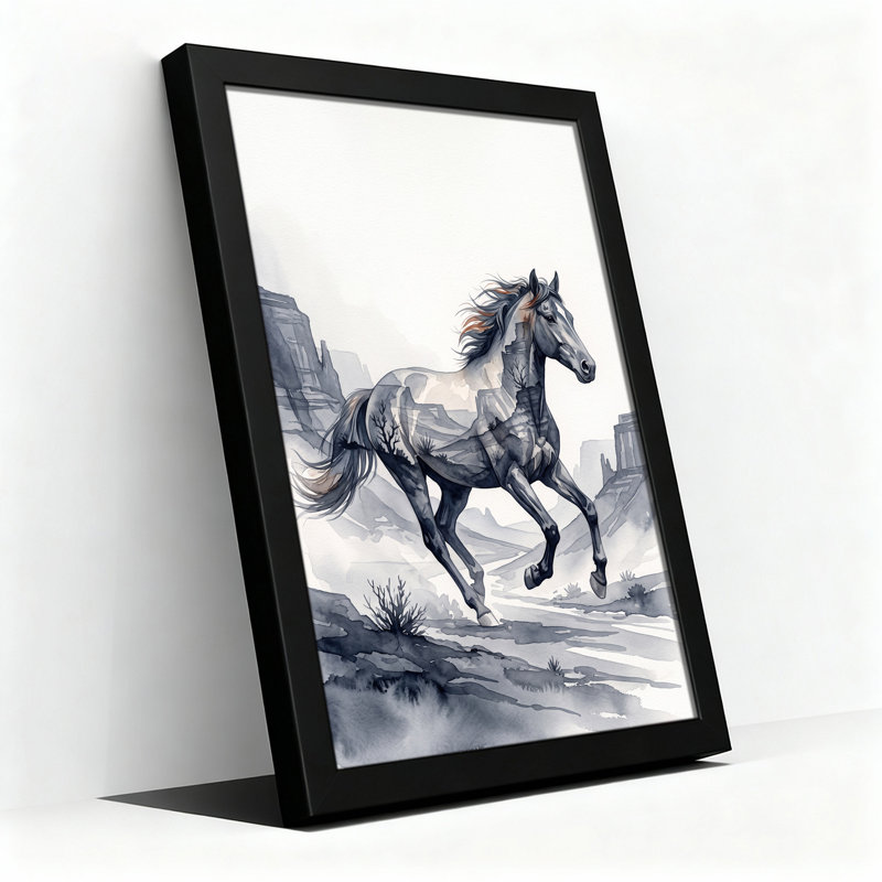 Art cheval sur toile, paysage de désert, 24"H x 16"W