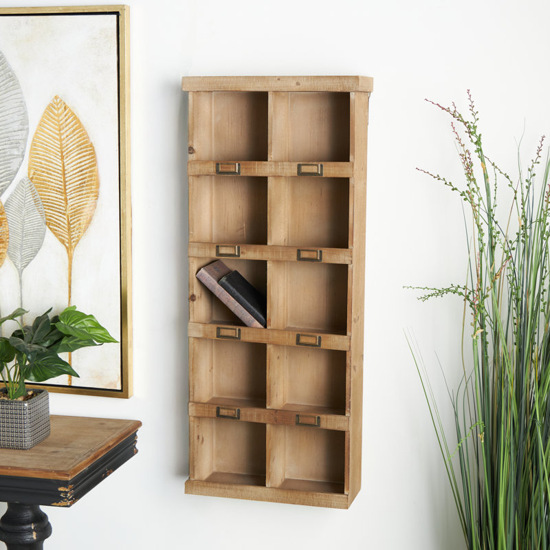 Étagère murale en bois brun à 10 casiers, 18 po x 7 po x 42 po