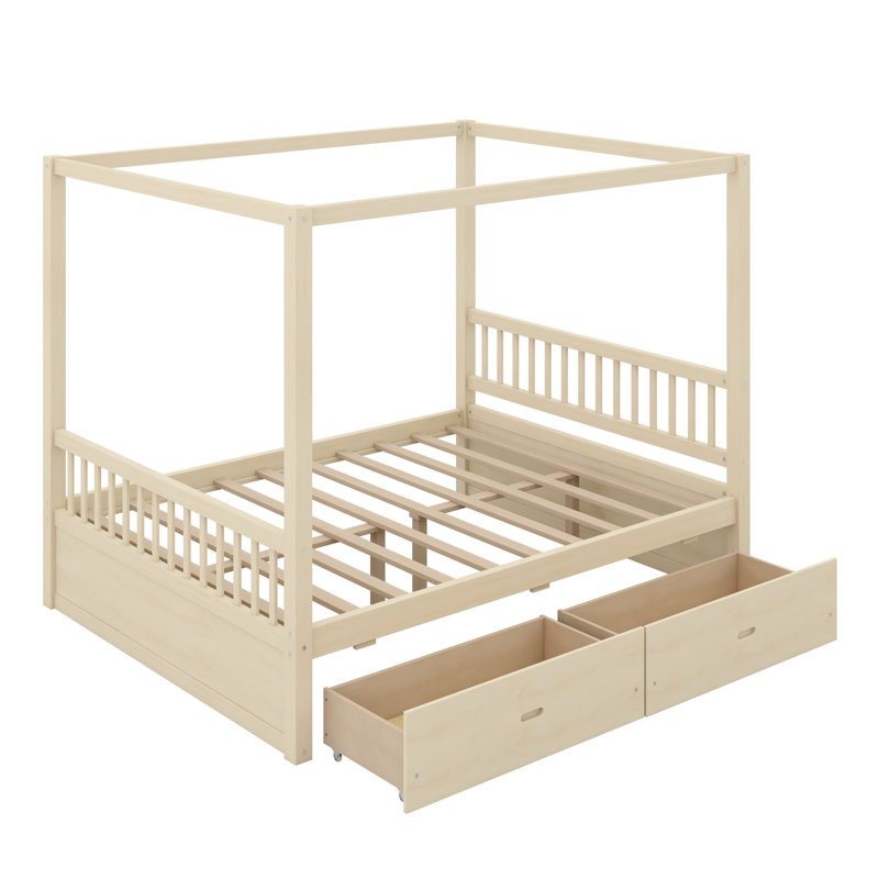 Canopy Bed with Storage Drawers, Natural, Queen