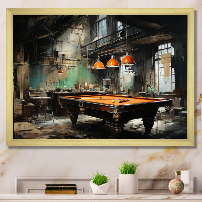 Art mural sur toile Billard Industrial Game III - Billiards, Cadre photo noir, H 30 po x l 40 po, Doré