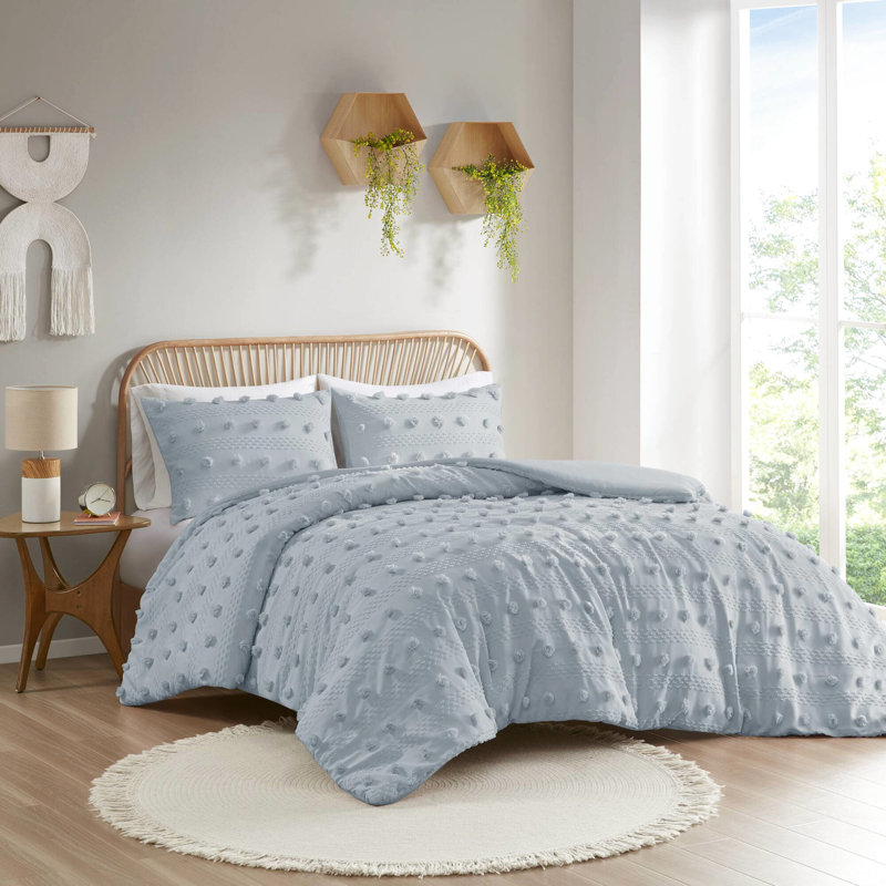 Housse de couette 3 pièces pour lit double / grand clip en bleu avec revers en microfibre douce, coffre-fort sur la peau et fermeture à boutons