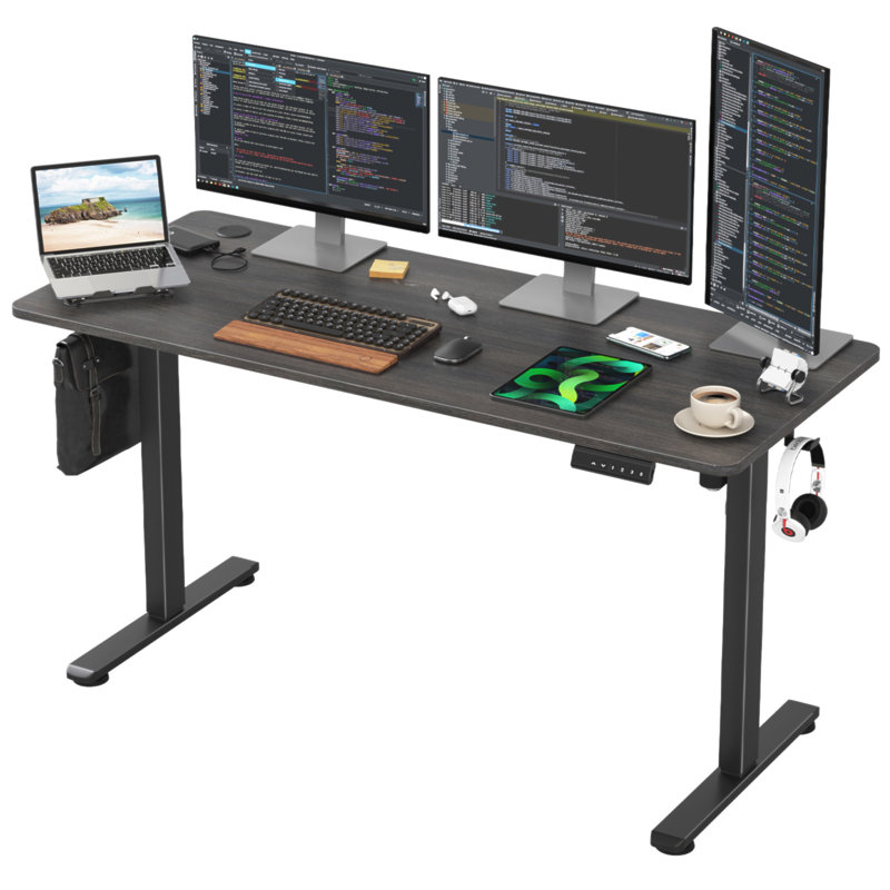 Bureau à domicile à hauteur ajustable STary Electric, H 45 po x l 56,3 po x P 24 po, Noyer / noir