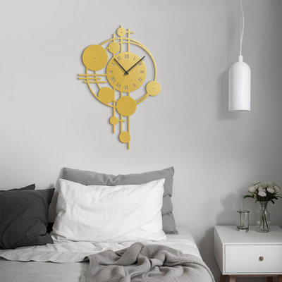 Large Metal Wall Clock Modern Geometric Wall Sculpture Silent Hangings Home Decor Living Room -  SIGNLEADER, MTC-0719-2312-P.SBK-B.GD-30x30