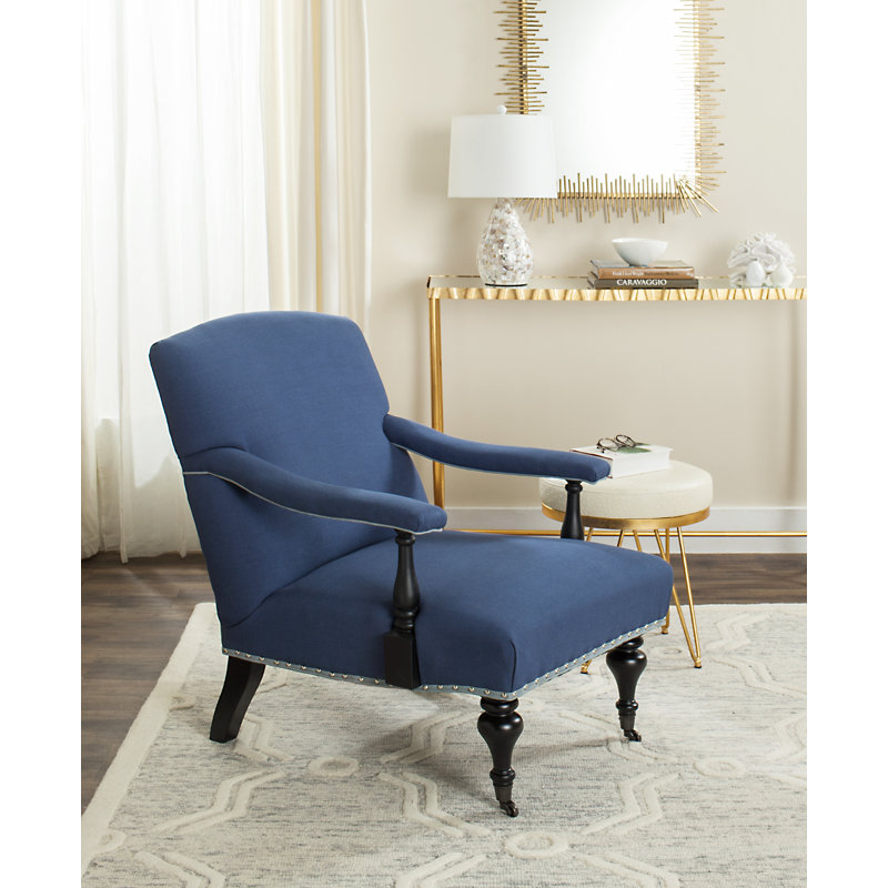 Upholstered Armchair, Steel Blue Linen