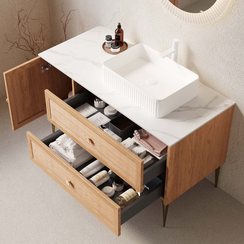 Meuble-lavabo autoportant avec lavabo, lavabo en céramique, sans robinet, 48"
